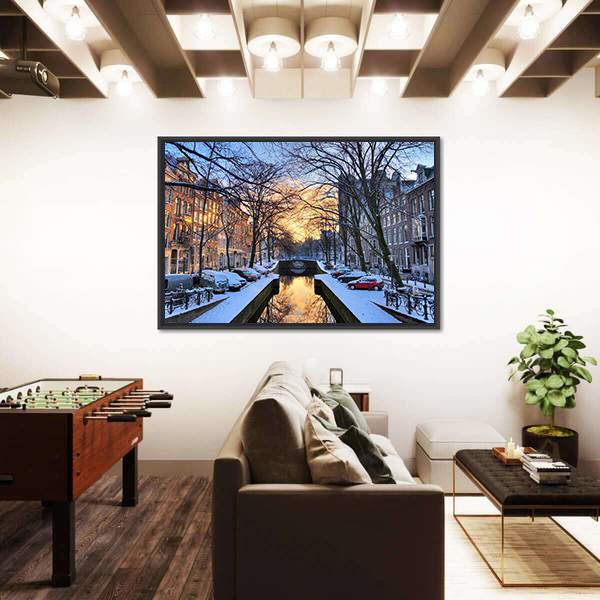 Winter View On The City Canals Of Amsterdam Canvas Wall Art-5 Horizontal-Gallery Wrap-22" x 12"-Tiaracle