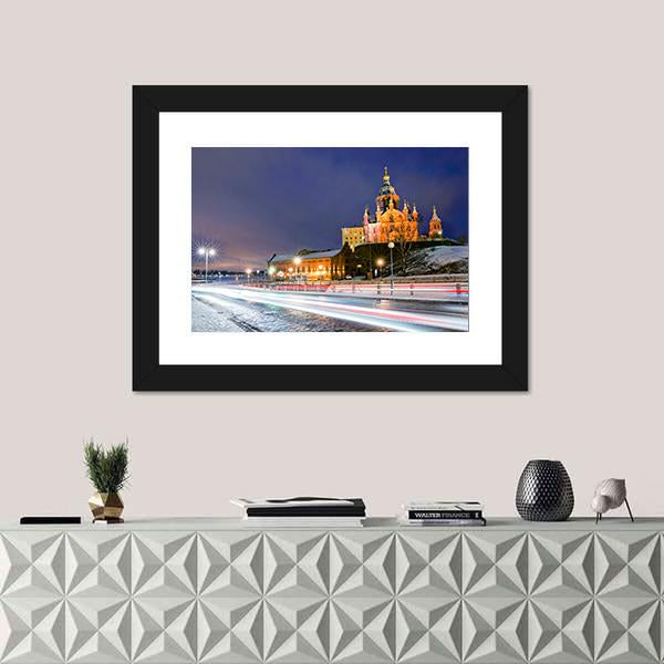 Winter View The Uspenski Orthodox Cathedral Canvas Wall Art-1 Piece-Framed Print-20" x 16"-Tiaracle