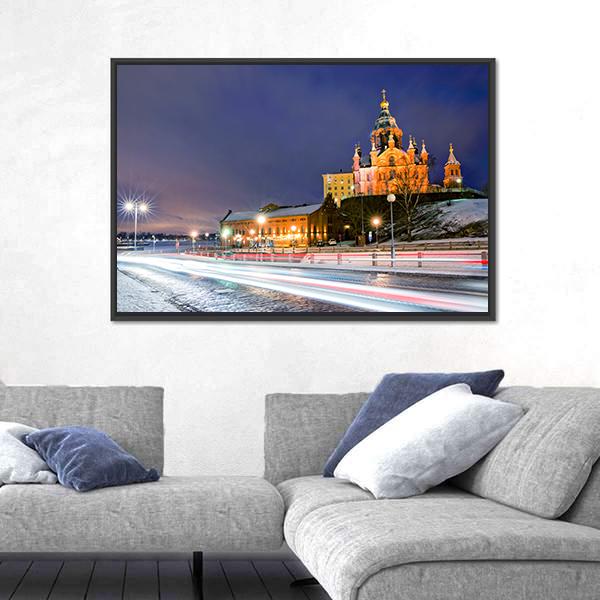 Winter View The Uspenski Orthodox Cathedral Canvas Wall Art-3 Horizontal-Gallery Wrap-25" x 16"-Tiaracle