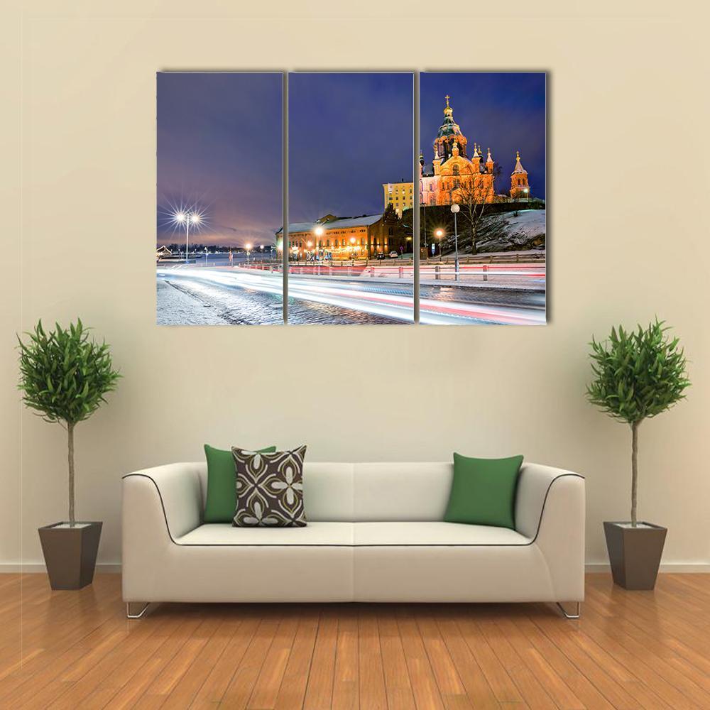 Winter View The Uspenski Orthodox Cathedral Canvas Wall Art-3 Horizontal-Gallery Wrap-37" x 24"-Tiaracle