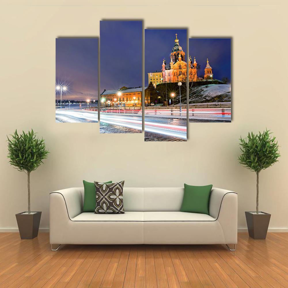 Winter View The Uspenski Orthodox Cathedral Canvas Wall Art-4 Pop-Gallery Wrap-50" x 32"-Tiaracle