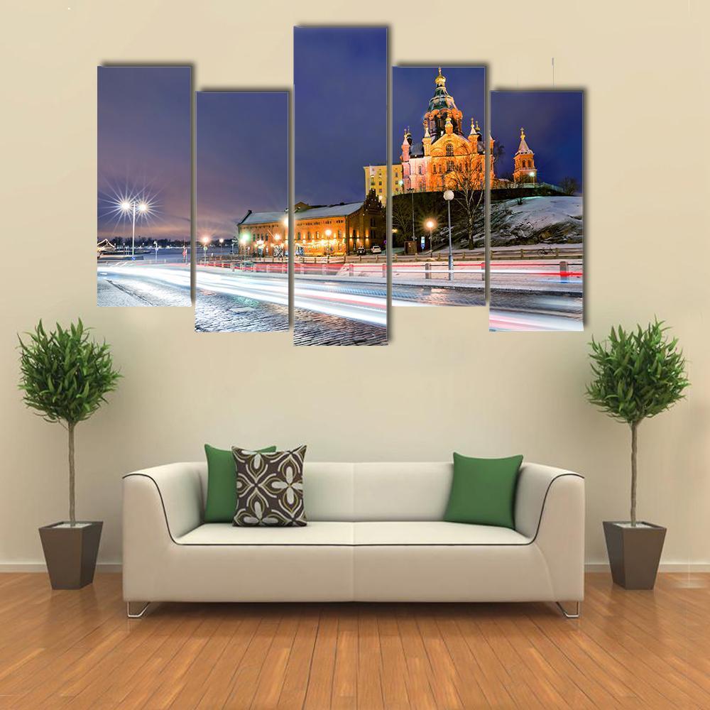 Winter View The Uspenski Orthodox Cathedral Canvas Wall Art-5 Pop-Gallery Wrap-47" x 32"-Tiaracle