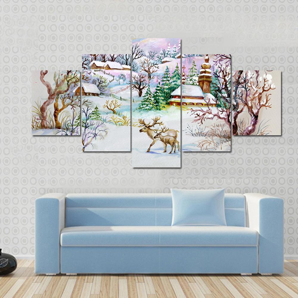Winter Village Life Canvas Wall Art-1 Piece-Gallery Wrap-48" x 32"-Tiaracle
