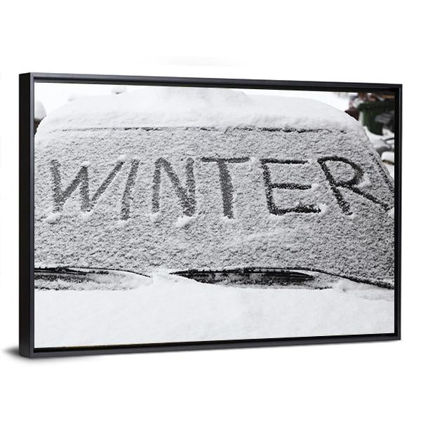 Winter With Snow Flakes On Car Screen Canvas Wall Art-3 Horizontal-Gallery Wrap-25" x 16"-Tiaracle