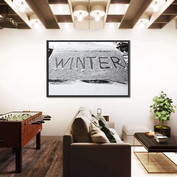 Winter With Snow Flakes On Car Screen Canvas Wall Art-3 Horizontal-Gallery Wrap-25" x 16"-Tiaracle