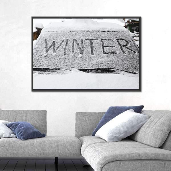 Winter With Snow Flakes On Car Screen Canvas Wall Art-3 Horizontal-Gallery Wrap-25" x 16"-Tiaracle