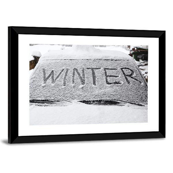 Winter With Snow Flakes On Car Screen Canvas Wall Art-3 Horizontal-Gallery Wrap-25" x 16"-Tiaracle