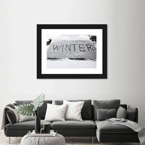 Winter With Snow Flakes On Car Screen Canvas Wall Art-3 Horizontal-Gallery Wrap-25" x 16"-Tiaracle