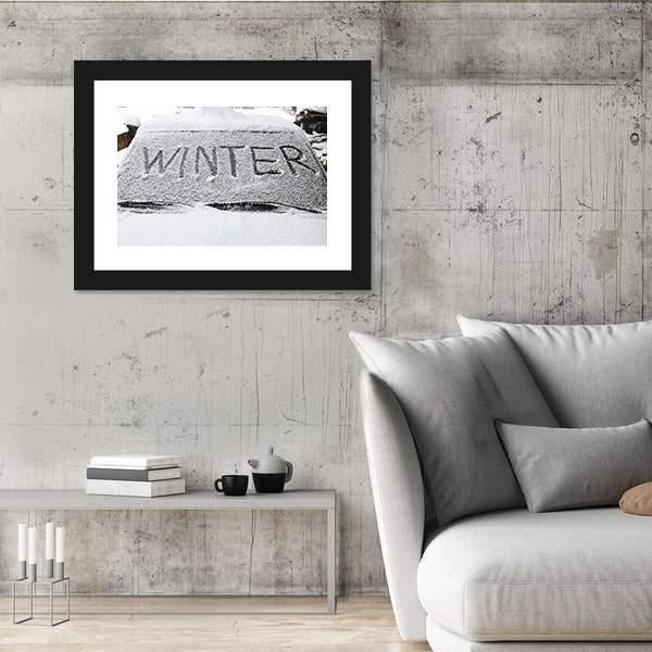 Winter With Snow Flakes On Car Screen Canvas Wall Art-3 Horizontal-Gallery Wrap-25" x 16"-Tiaracle