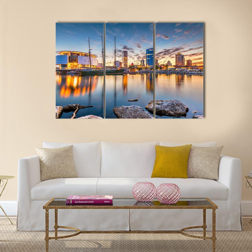 Milwaukee City Skyline Canvas Wall Art-3 Horizontal-Gallery Wrap-37" x 24"-Tiaracle