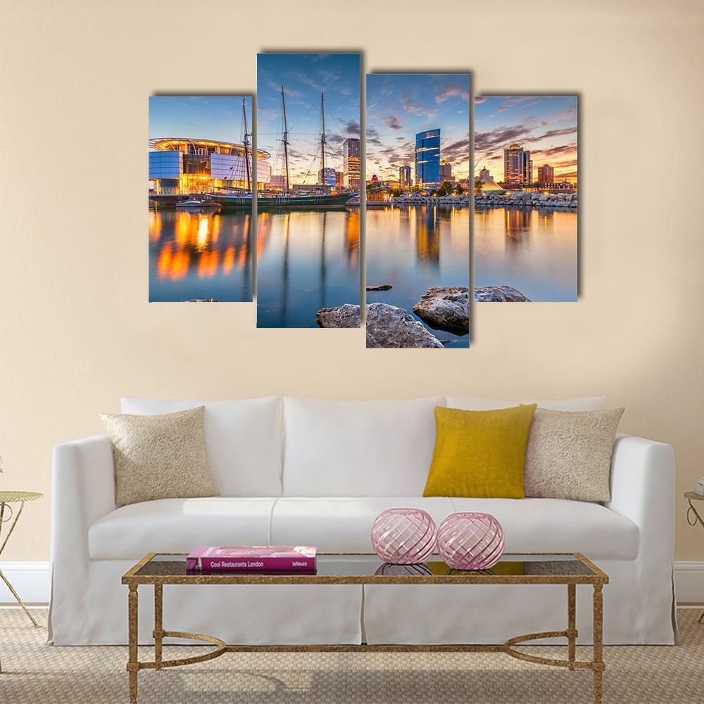 Milwaukee City Skyline Canvas Wall Art-4 Pop-Gallery Wrap-50" x 32"-Tiaracle
