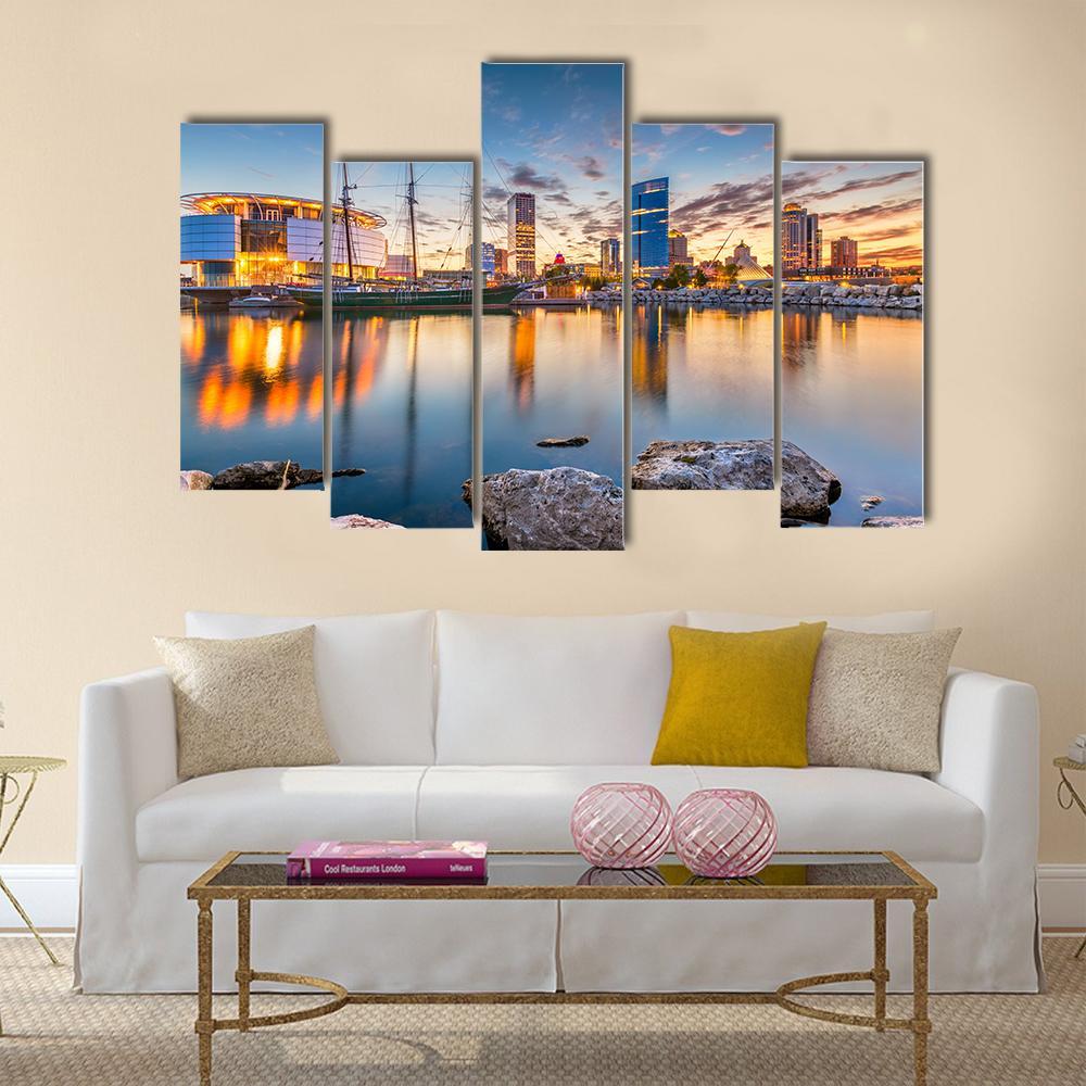 Milwaukee City Skyline Canvas Wall Art-5 Pop-Gallery Wrap-47" x 32"-Tiaracle