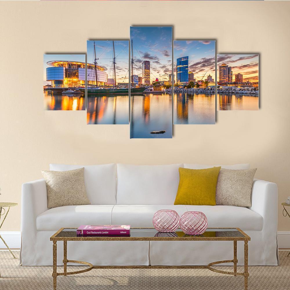 Milwaukee City Skyline Canvas Wall Art-5 Star-Gallery Wrap-62" x 32"-Tiaracle