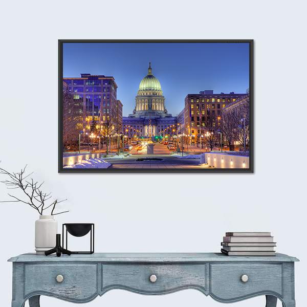 Wisconsin State Capital Building Canvas Wall Art-1 Piece-Floating Frame-24" x 16"-Tiaracle