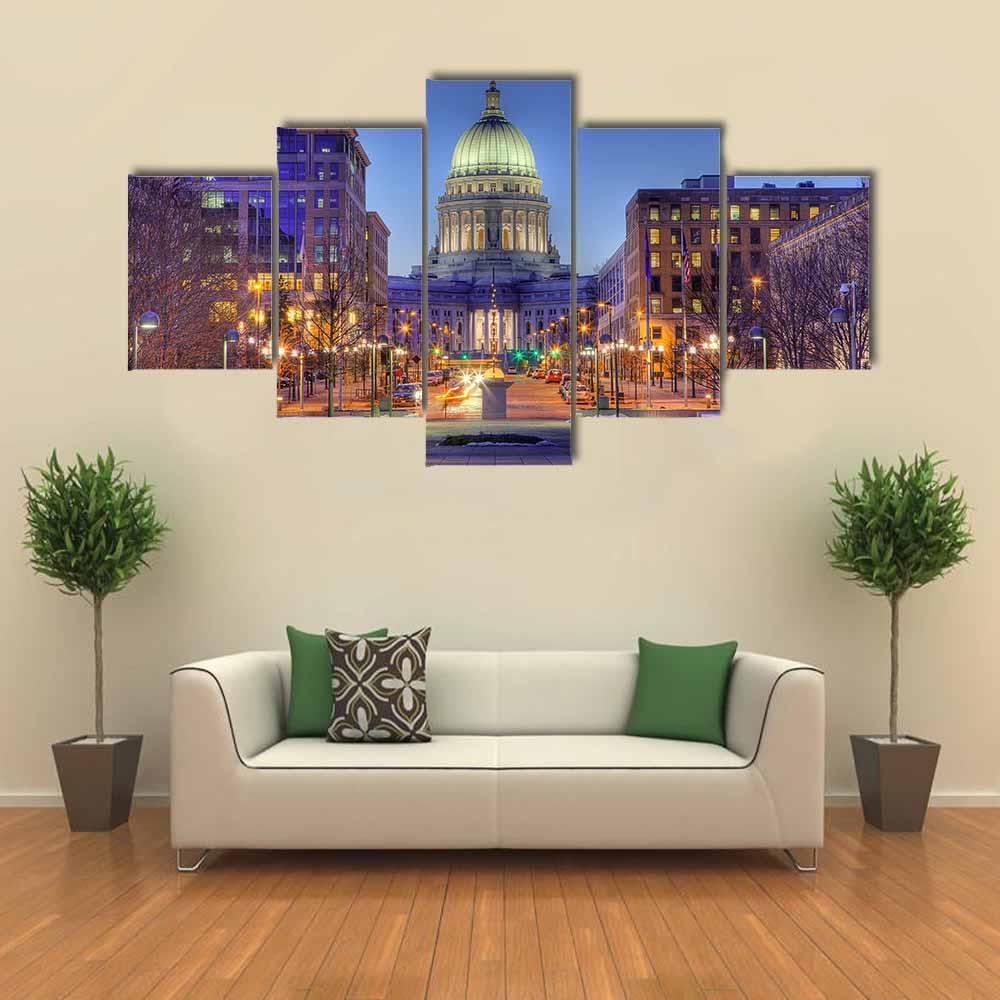 Wisconsin State Capital Building Canvas Wall Art-5 Star-Gallery Wrap-42" x 21"-Tiaracle