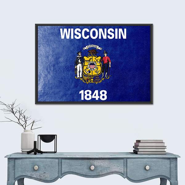 Wisconsin State Flag Canvas Wall Art-1 Piece-Floating Frame-24" x 16"-Tiaracle