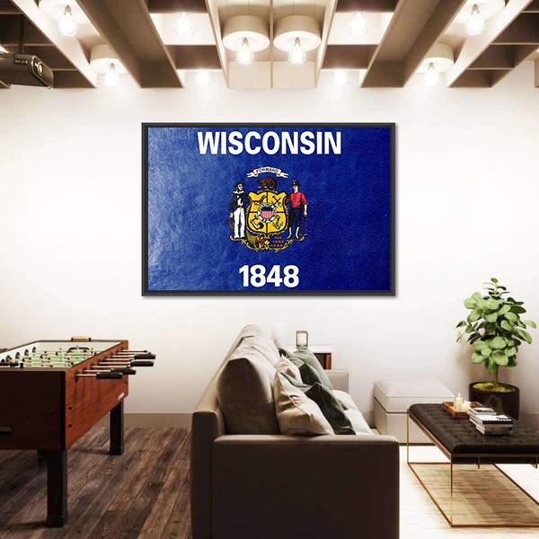 Wisconsin State Flag Canvas Wall Art-5 Horizontal-Gallery Wrap-22" x 12"-Tiaracle