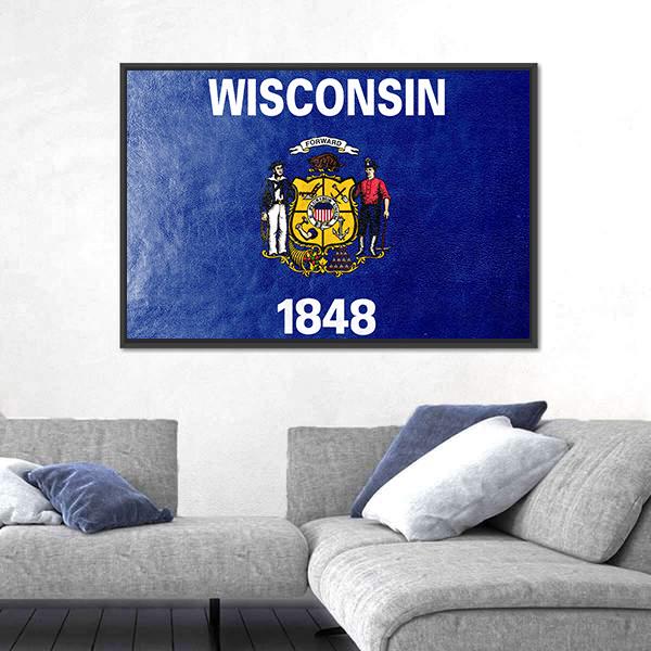 Wisconsin State Flag Canvas Wall Art-5 Horizontal-Gallery Wrap-22" x 12"-Tiaracle