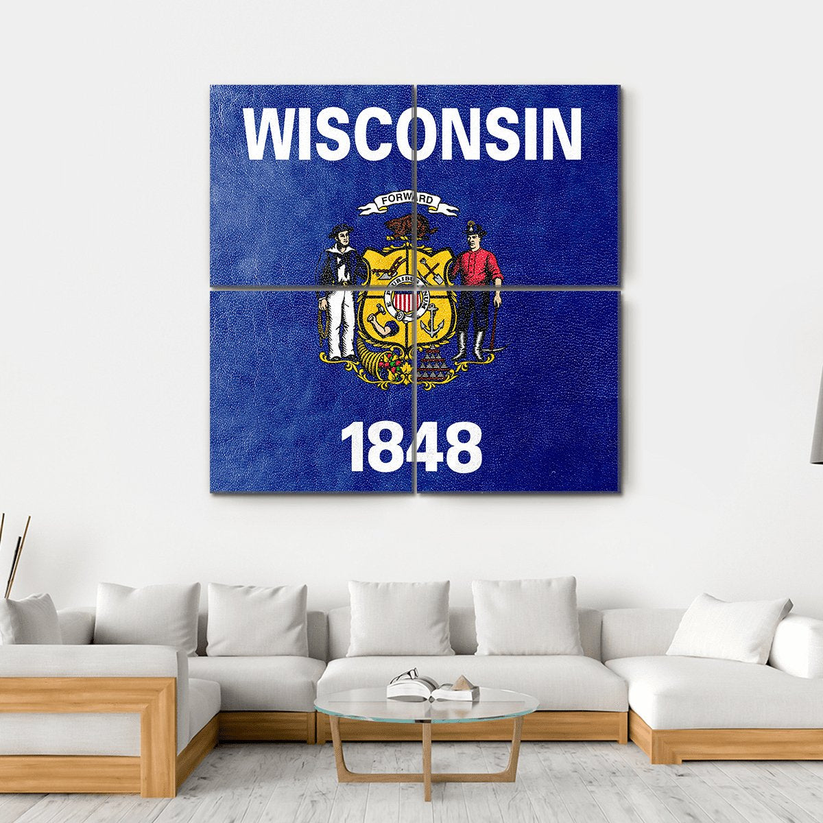 Wisconsin State Flag Canvas Wall Art-4 Square-Gallery Wrap-17" x 17"-Tiaracle