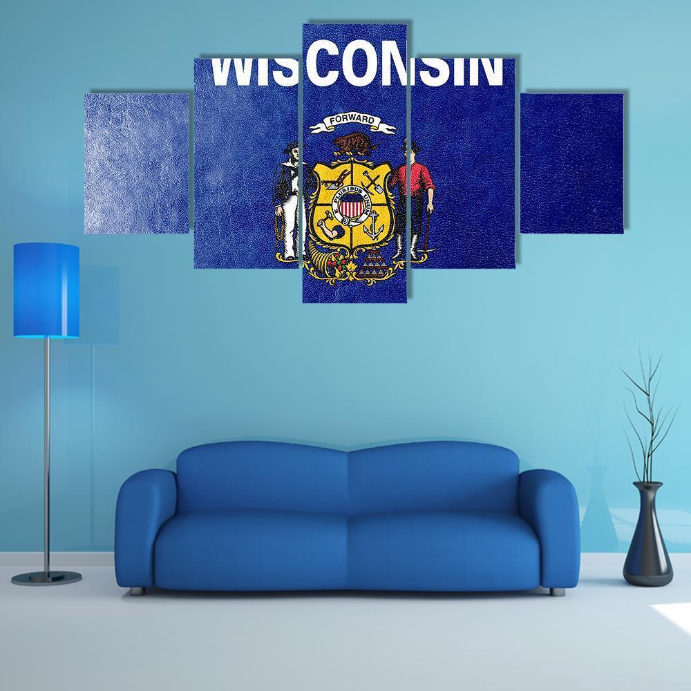 Wisconsin State Flag Canvas Wall Art-5 Star-Gallery Wrap-62" x 32"-Tiaracle