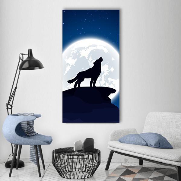 Wolf And Moon Illustration Vertical Canvas Wall Art-1 Vertical-Gallery Wrap-12" x 24"-Tiaracle