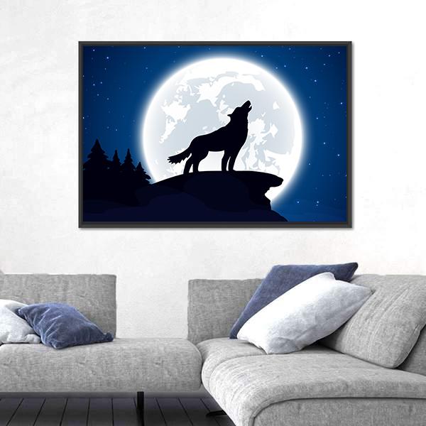 Wolf And Moon Illustration Vertical Canvas Wall Art-3 Vertical-Gallery Wrap-12" x 25"-Tiaracle