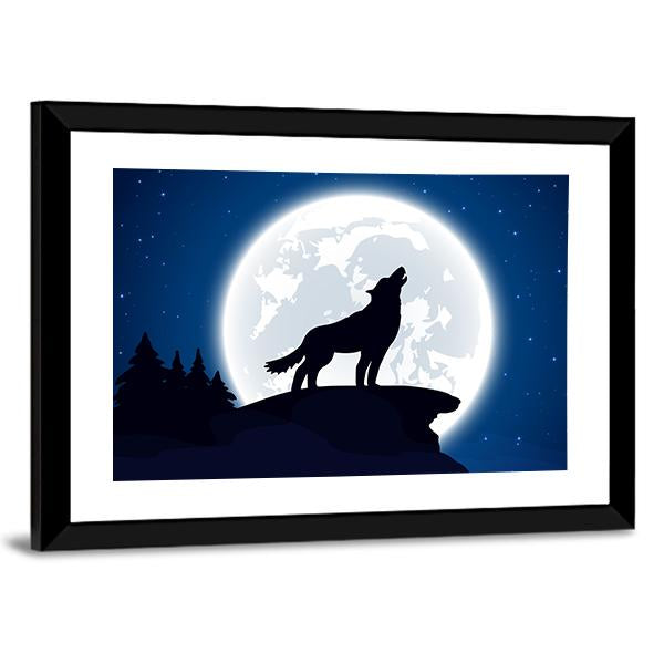 Wolf And Moon Illustration Vertical Canvas Wall Art-3 Vertical-Gallery Wrap-12" x 25"-Tiaracle