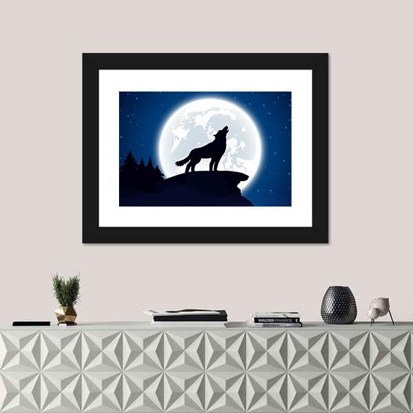 Wolf And Moon Illustration Vertical Canvas Wall Art-3 Vertical-Gallery Wrap-12" x 25"-Tiaracle