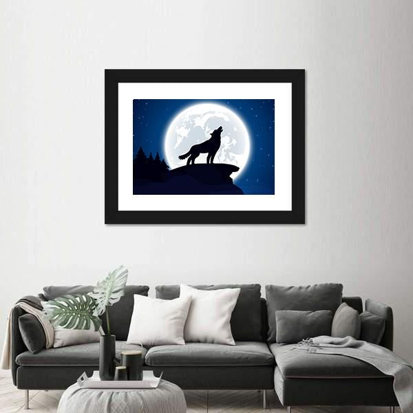Wolf And Moon Illustration Vertical Canvas Wall Art-3 Vertical-Gallery Wrap-12" x 25"-Tiaracle