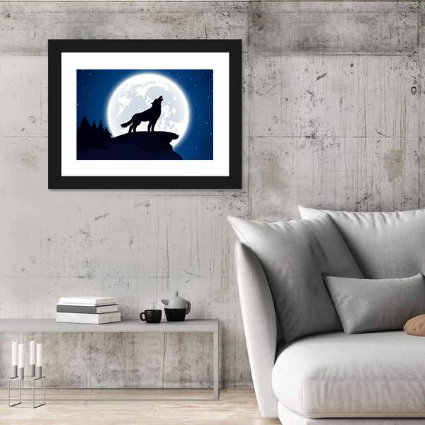 Wolf And Moon Illustration Vertical Canvas Wall Art-3 Vertical-Gallery Wrap-12" x 25"-Tiaracle