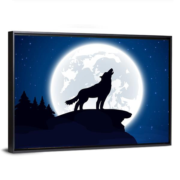 Wolf And Moon Illustration Vertical Canvas Wall Art-3 Vertical-Gallery Wrap-12" x 25"-Tiaracle