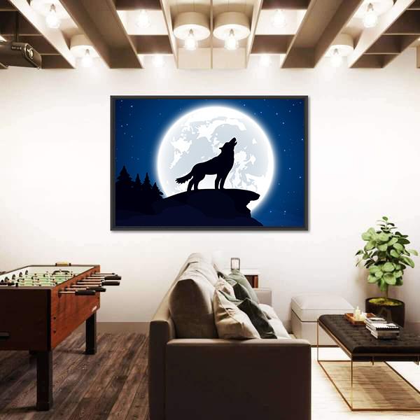Wolf And Moon Illustration Vertical Canvas Wall Art-3 Vertical-Gallery Wrap-12" x 25"-Tiaracle