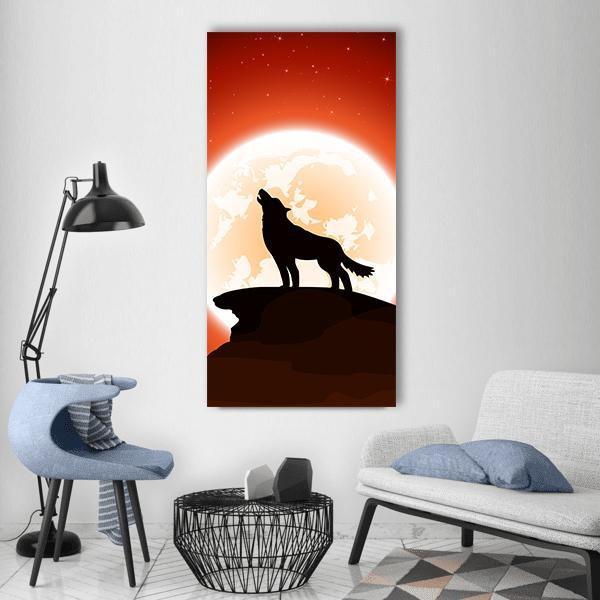 Wolf &amp; Moon Vertical Canvas Wall Art-1 Vertical-Gallery Wrap-12" x 24"-Tiaracle