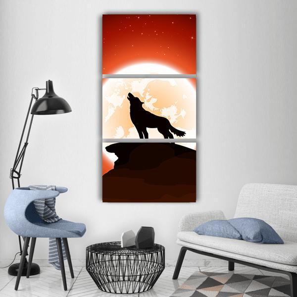 Wolf &amp; Moon Vertical Canvas Wall Art-3 Vertical-Gallery Wrap-12" x 25"-Tiaracle