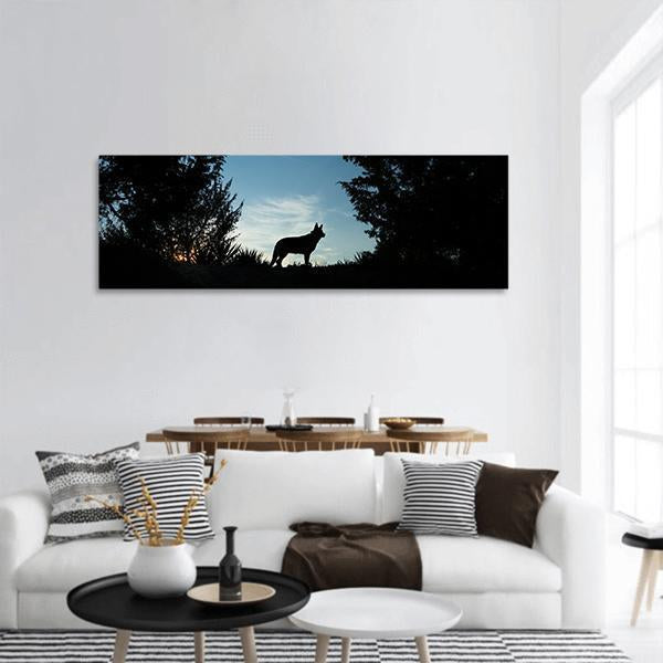 Wolf Dog At Dusk Panoramic Canvas Wall Art-1 Piece-36" x 12"-Tiaracle