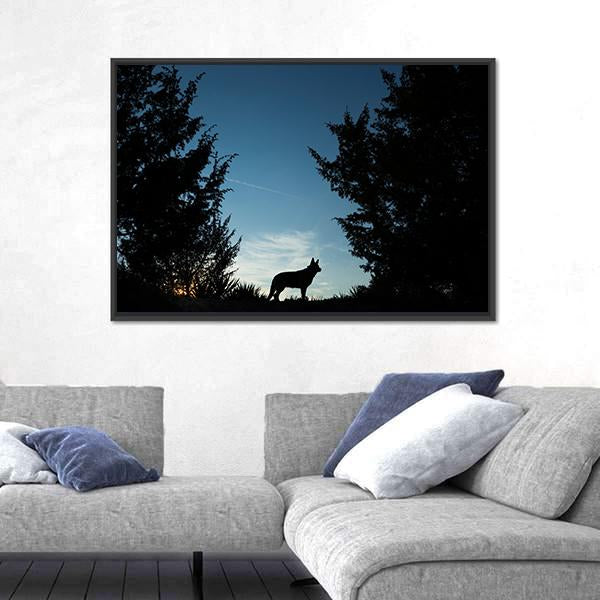 Wolf Dog At Dusk Panoramic Canvas Wall Art-1 Piece-36" x 12"-Tiaracle