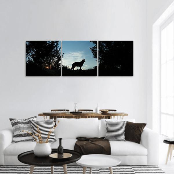 Wolf Dog At Dusk Panoramic Canvas Wall Art-1 Piece-36" x 12"-Tiaracle