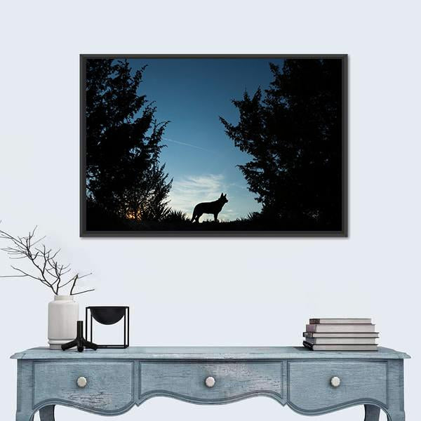 Wolf Dog At Dusk Panoramic Canvas Wall Art-1 Piece-36" x 12"-Tiaracle