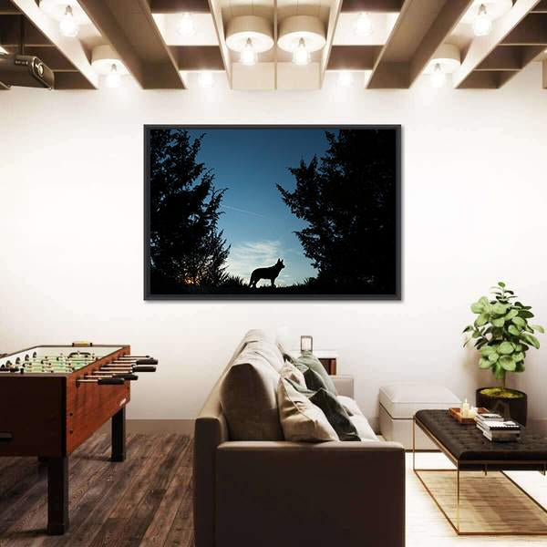 Wolf Dog At Dusk Panoramic Canvas Wall Art-1 Piece-36" x 12"-Tiaracle