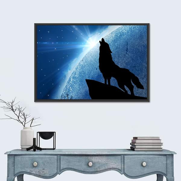 Wolf Howling At Night Canvas Wall Art-1 Piece-Floating Frame-24" x 16"-Tiaracle