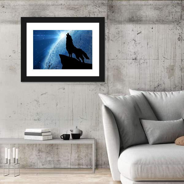 Wolf Howling At Night Canvas Wall Art-3 Horizontal-Gallery Wrap-25&quot; x 16&quot;-Tiaracle