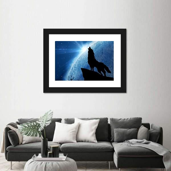 Wolf Howling At Night Canvas Wall Art-3 Horizontal-Gallery Wrap-25" x 16"-Tiaracle