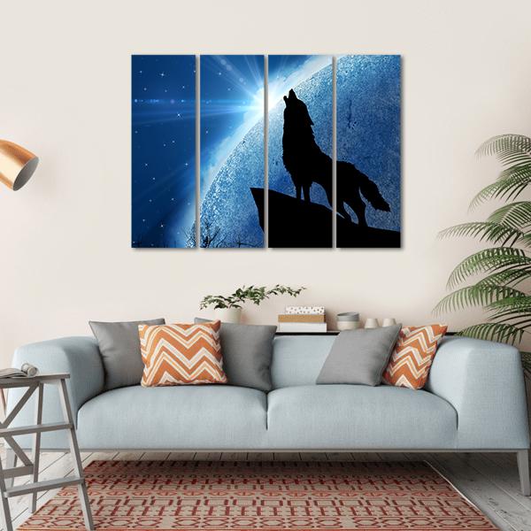Wolf Howling At Night Canvas Wall Art-4 Horizontal-Gallery Wrap-34" x 24"-Tiaracle