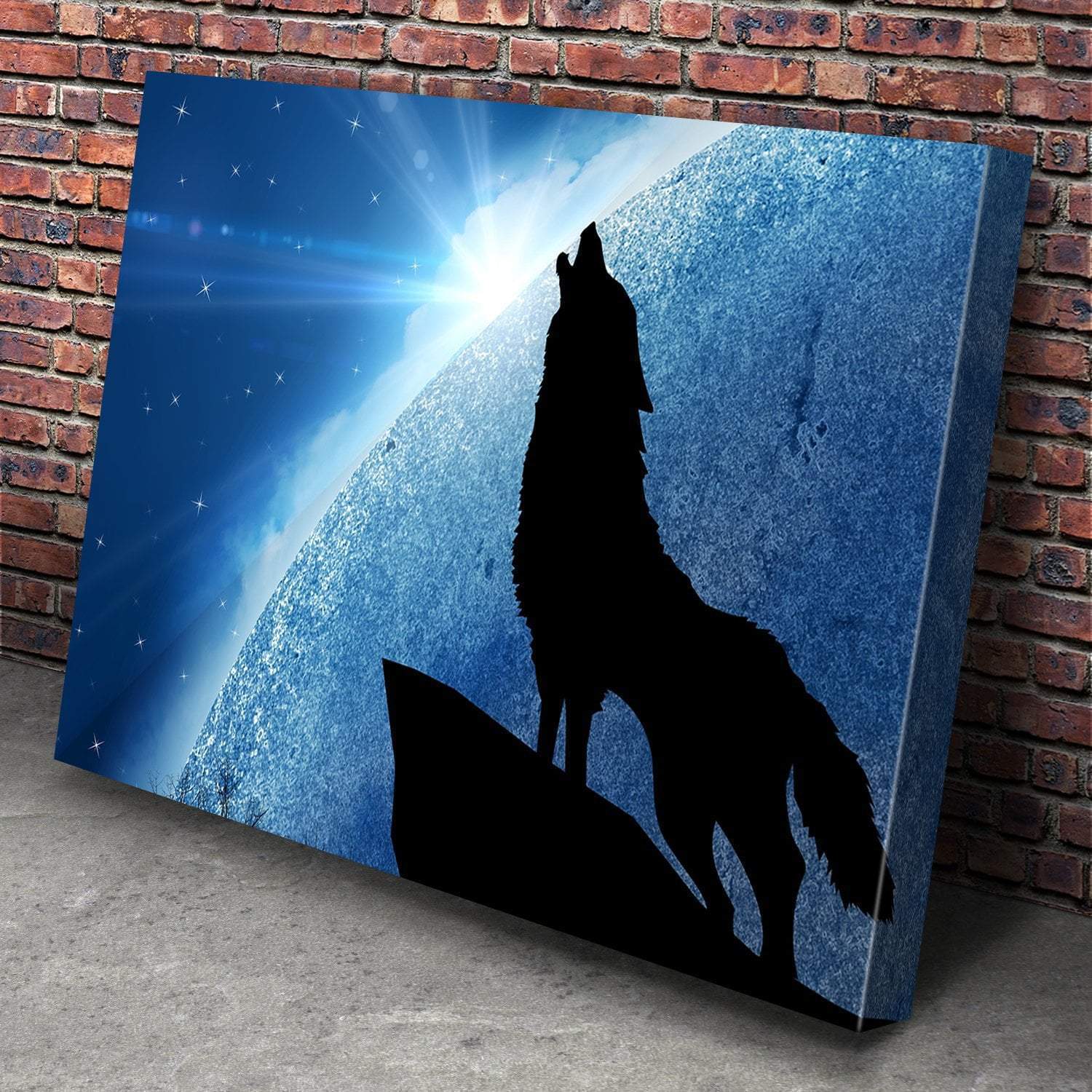 Wolf Howling At Night Canvas Wall Art-3 Horizontal-Gallery Wrap-25" x 16"-Tiaracle