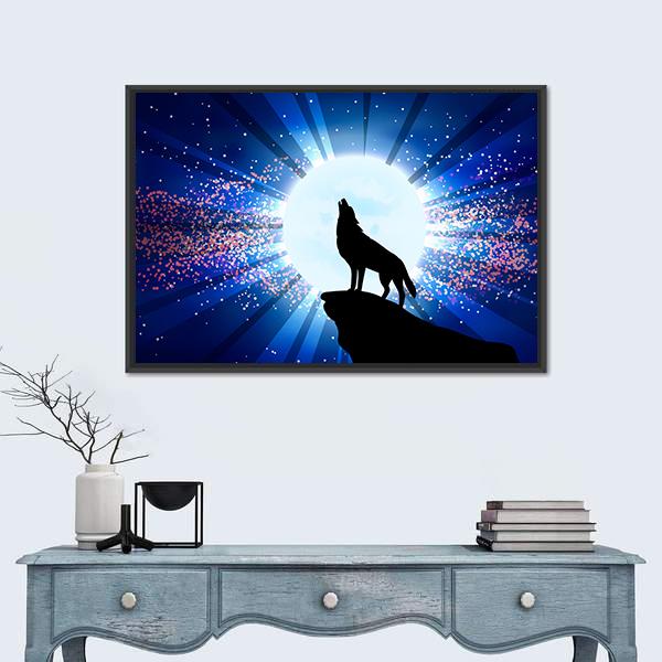 Wolf Howling At The Moon Canvas Wall Art-1 Piece-Floating Frame-36" x 24"-Tiaracle