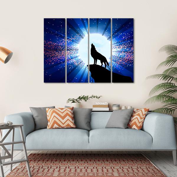 Wolf Howling At The Moon Canvas Wall Art-4 Horizontal-Gallery Wrap-34" x 24"-Tiaracle