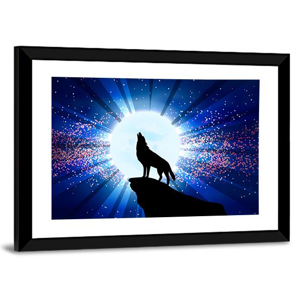 Wolf Howling At The Moon Panoramic Canvas Wall Art-1 Piece-36" x 12"-Tiaracle
