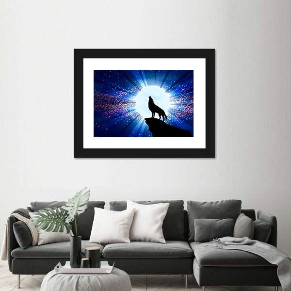 Wolf Howling At The Moon Panoramic Canvas Wall Art-1 Piece-36" x 12"-Tiaracle
