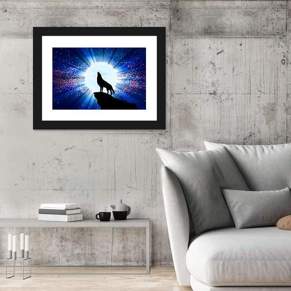 Wolf Howling At The Moon Panoramic Canvas Wall Art-1 Piece-36" x 12"-Tiaracle