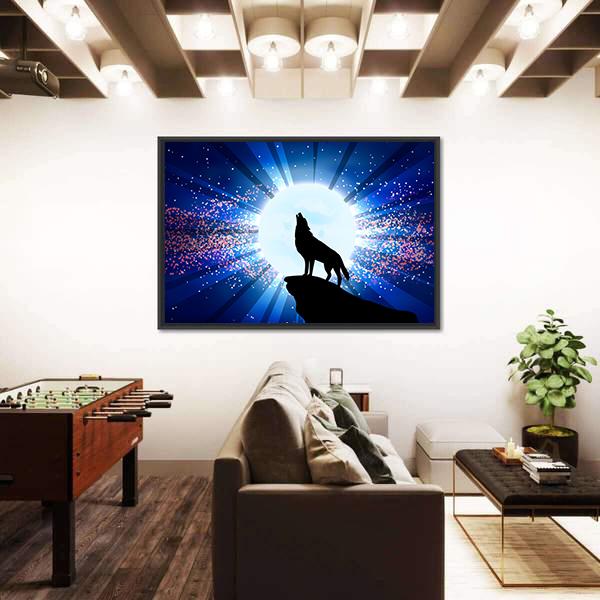 Wolf Howling At The Moon Panoramic Canvas Wall Art-1 Piece-36" x 12"-Tiaracle
